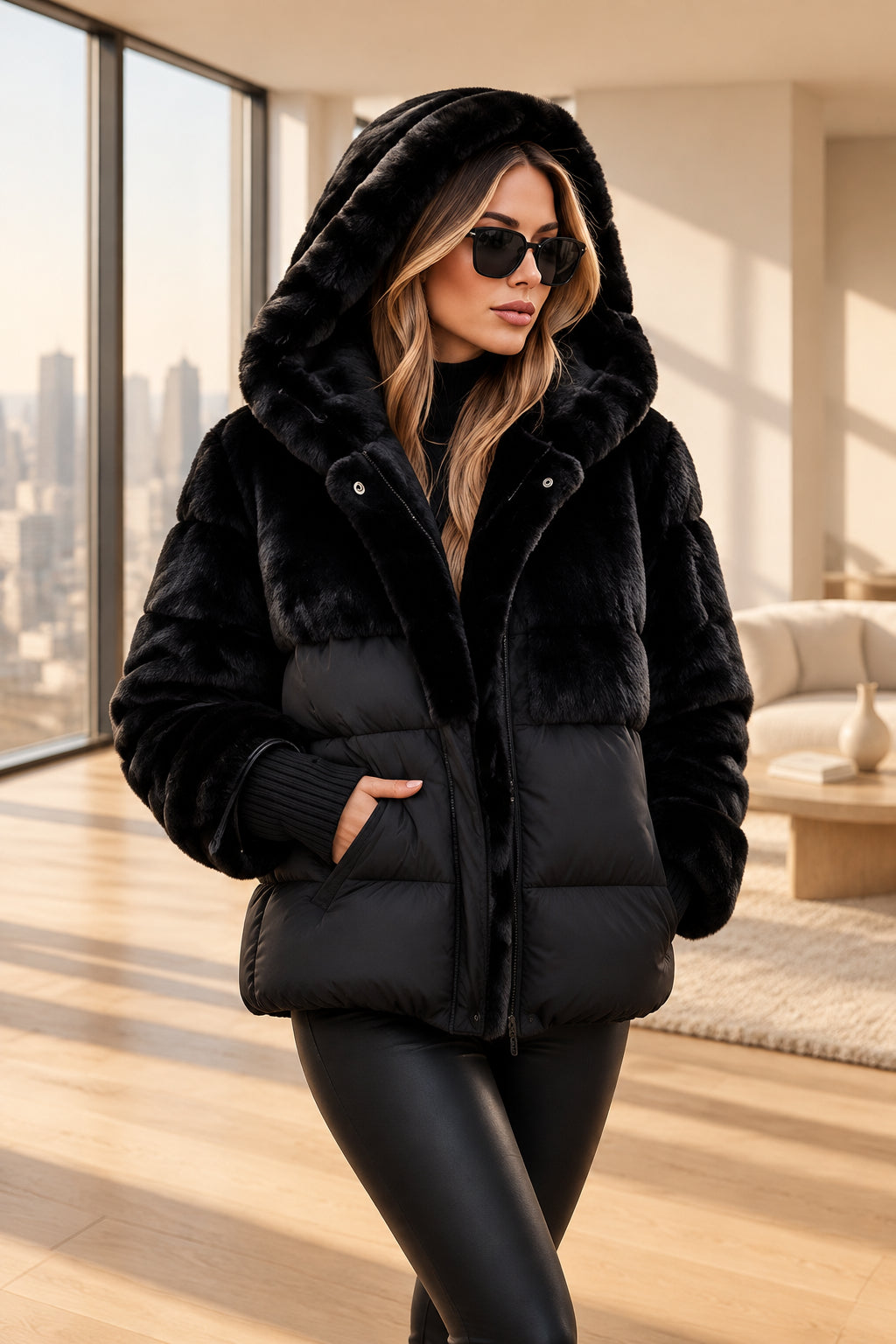 Silver-Grey Faux-Fur Hood Puffer Jacket — product image 3