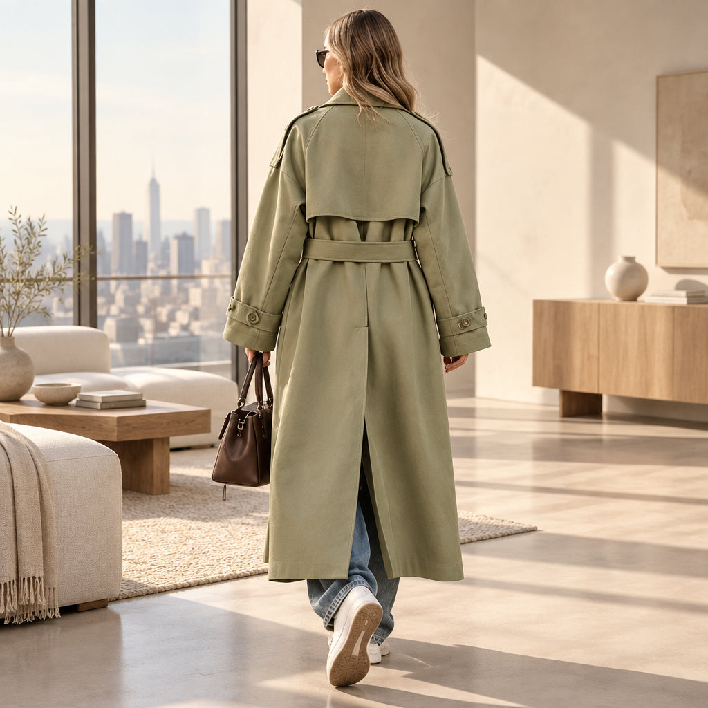 Light Green Belted Long Trench Coat — product image 5