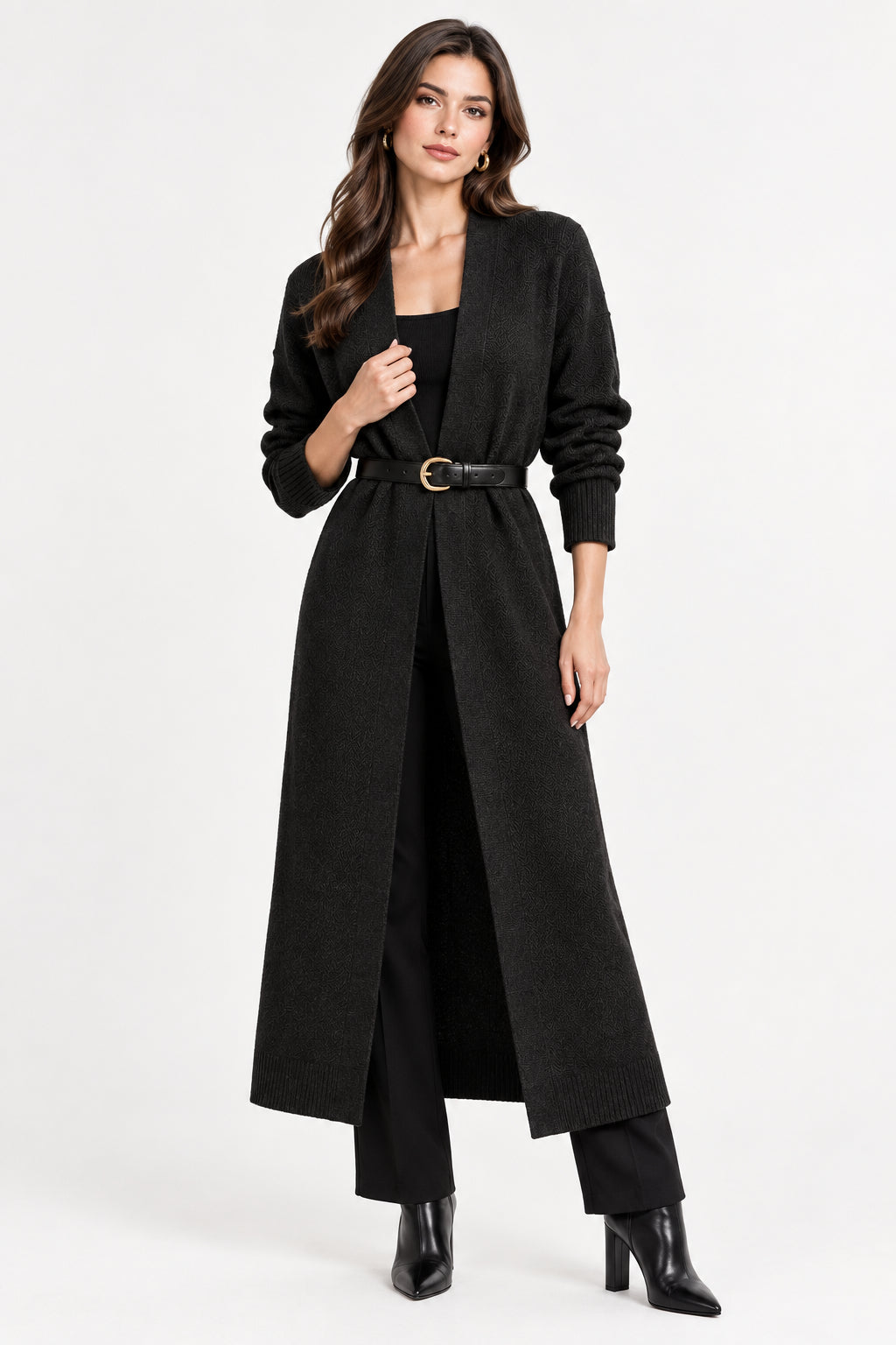 Black Belted Long Knit Cardigan — product image 2
