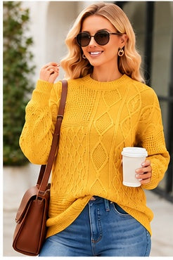Mustard Cable-Knit Winter Sweater — lifestyle view