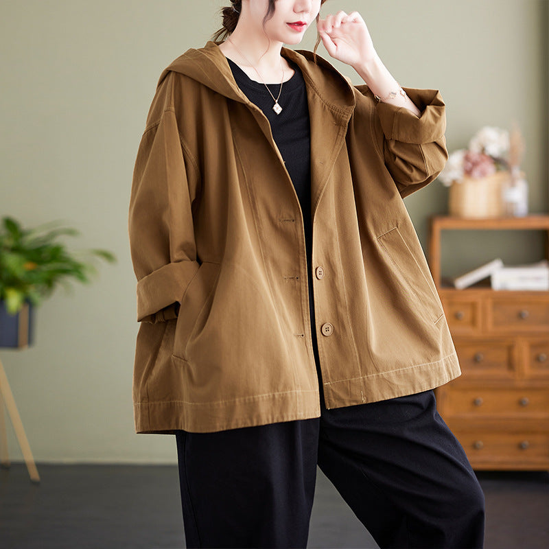 Khaki Hooded Lightweight Jacket — alternate front view