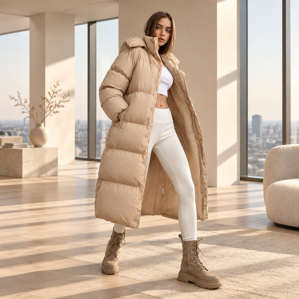 Light Blue Hooded Long Puffer Coat — product image 4