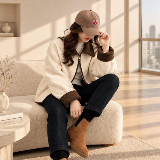 Cream Teddy Jacket with Brown Trim — product image 2