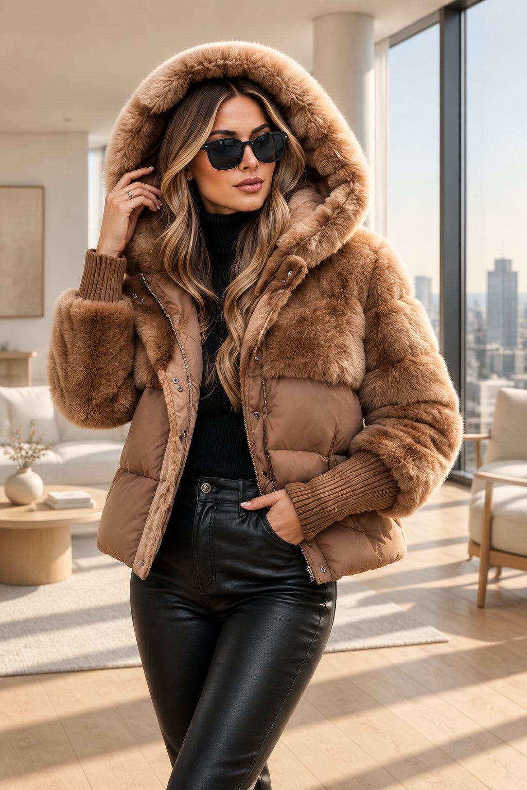 Silver-Grey Faux-Fur Hood Puffer Jacket — product image 2