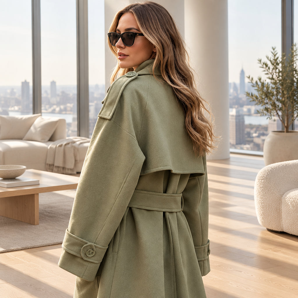 Light Green Belted Long Trench Coat — product image 4