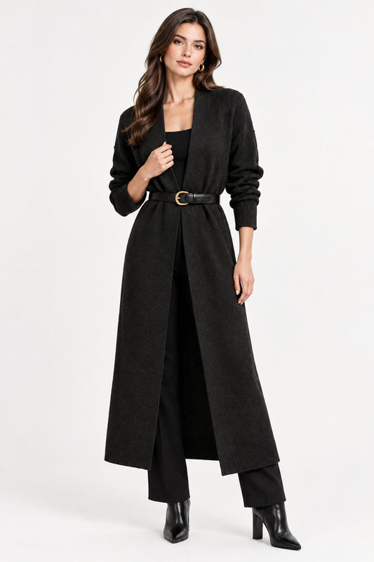 Black Belted Long Knit Cardigan — product image 2