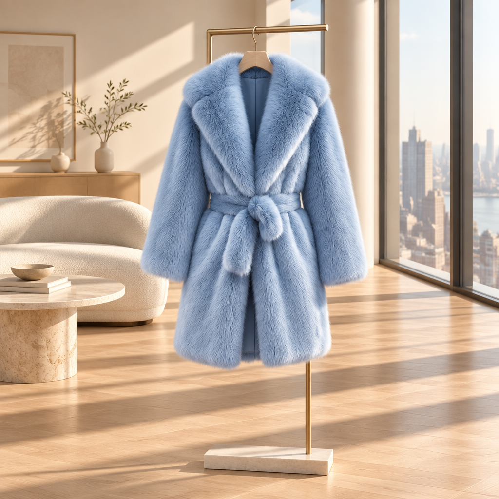 Powder Blue Faux-Fur Belted Coat — product image 4