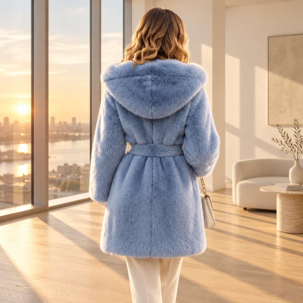 Powder Blue Faux-Fur Belted Coat — product image 6