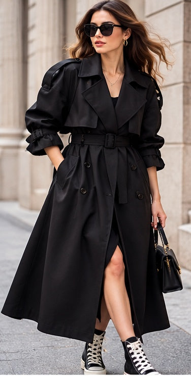 Black Belted Trench Coat — product image 1