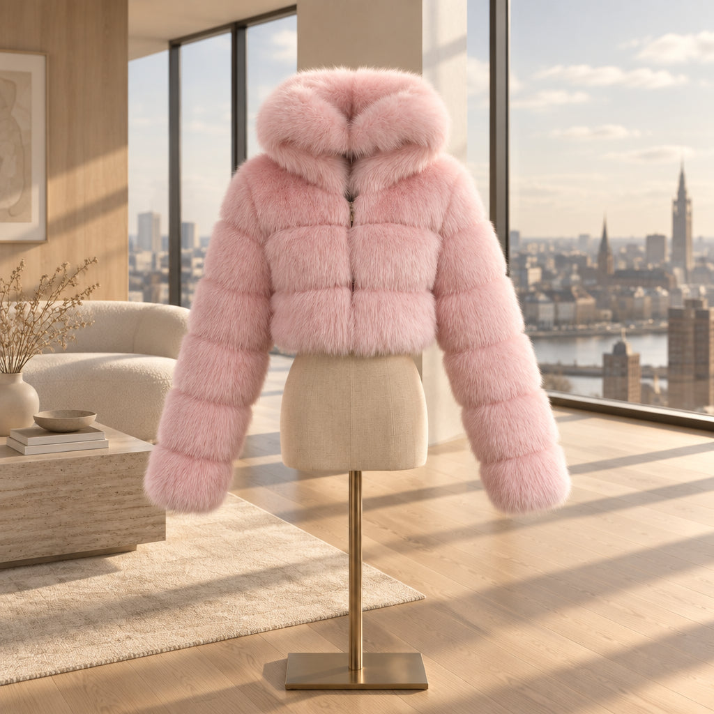 Pink Hooded Faux-Fur Cropped Jacket — product image 4