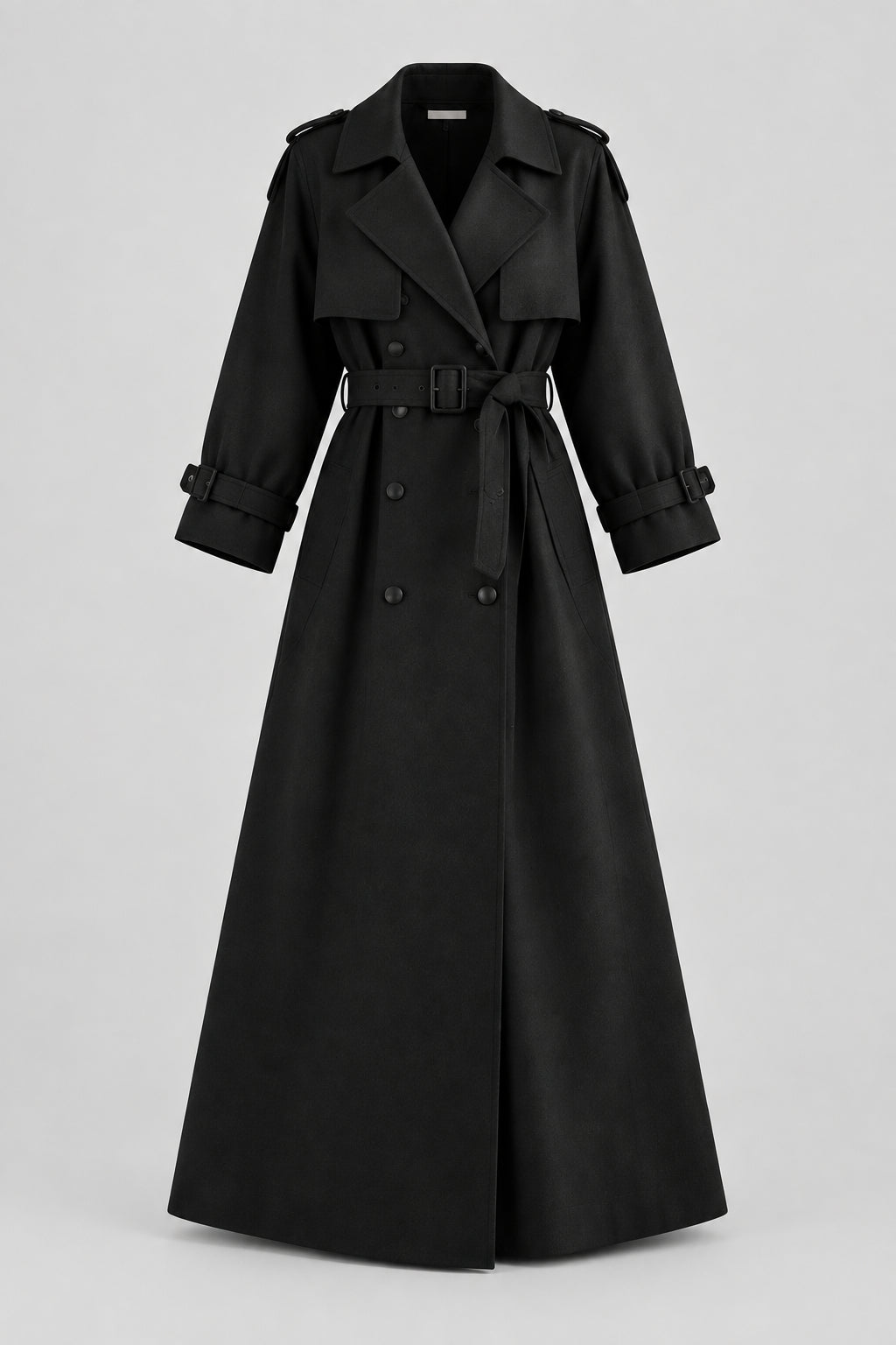 Black Belted Trench Coat — garment view