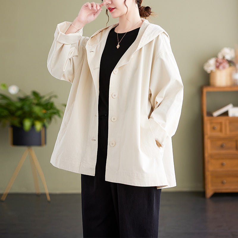 Khaki Hooded Lightweight Jacket — front view